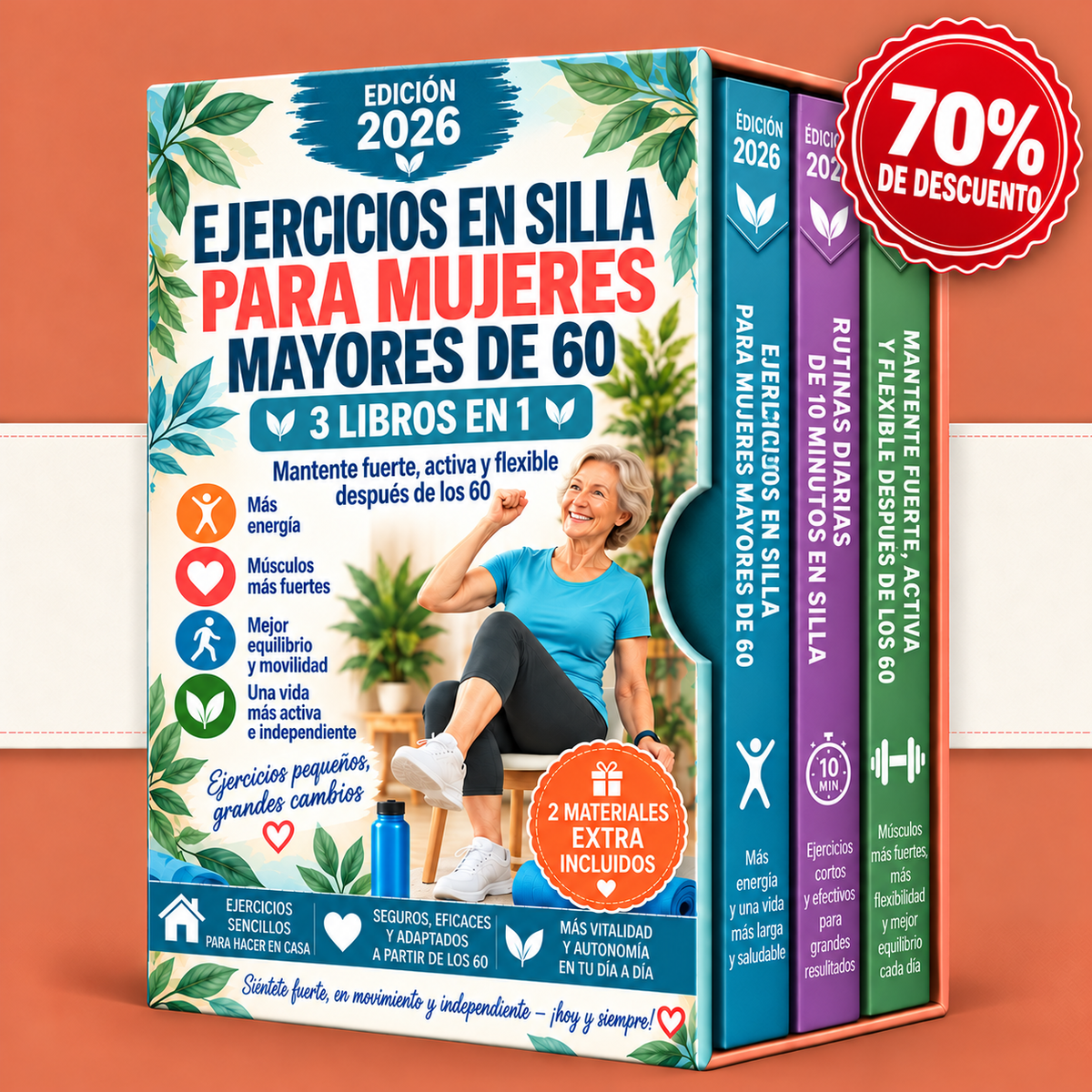 Ejercicios en Silla para Mujeres Mayores de 60 – 3 Libros en 1