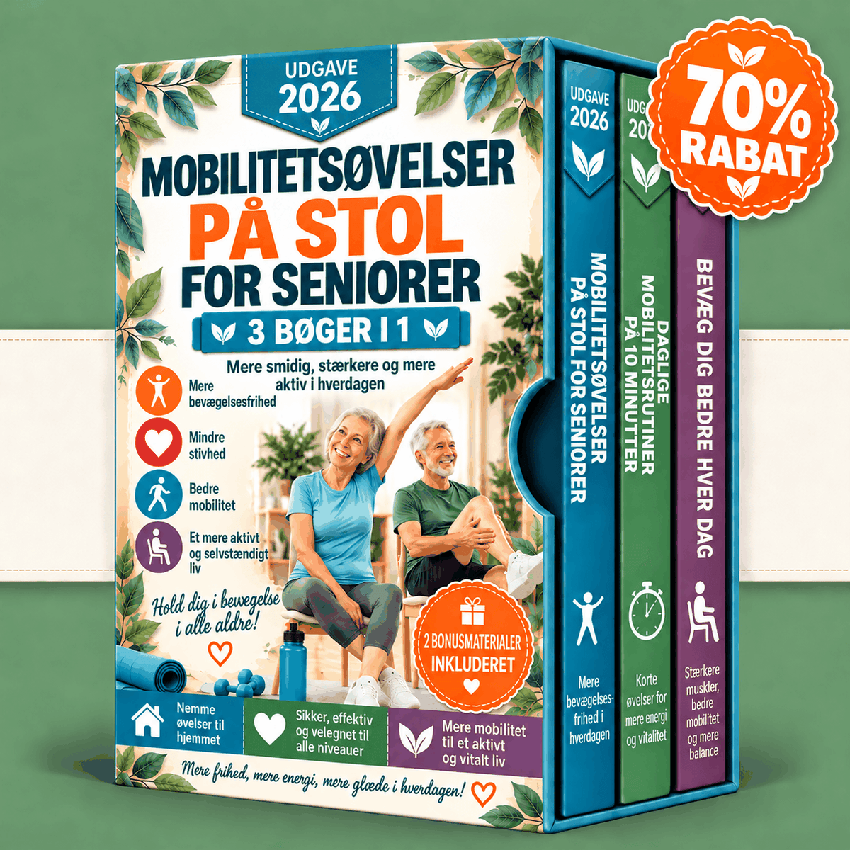 Mobilitetsøvelser på Stolen for Seniorer – 3 Bøger i 1