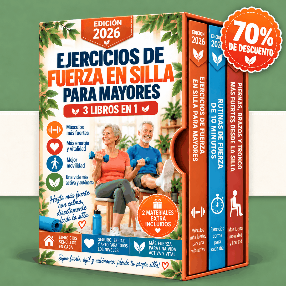 Ejercicios de Fortalecimiento Muscular en Silla para Mayores – 3 Libros en 1