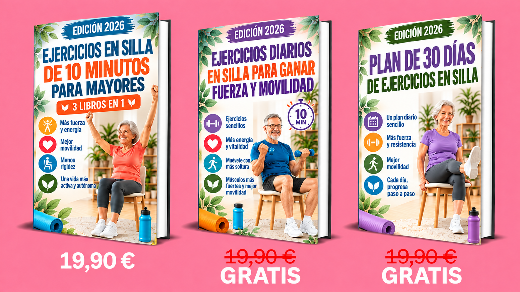 Ejercicios en Silla de 10 Minutos para Mayores – 3 Libros en 1