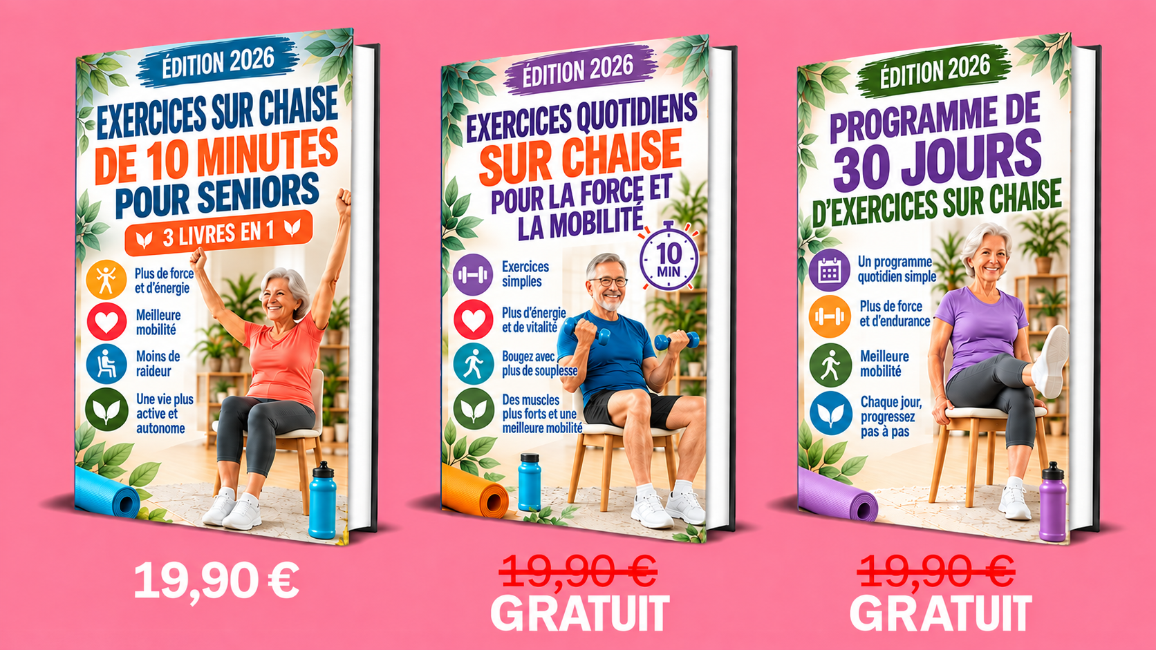 Exercices sur Chaise de 10 Minutes pour Seniors – 3 Livres en 1
