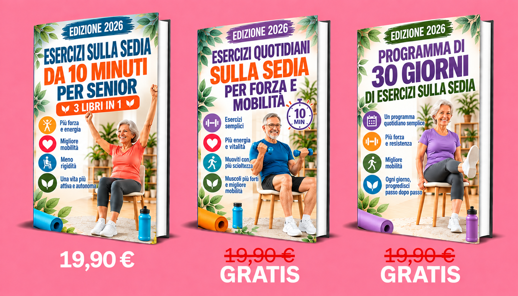 Esercizi sulla Sedia da 10 Minuti per Senior – 3 Libri in 1