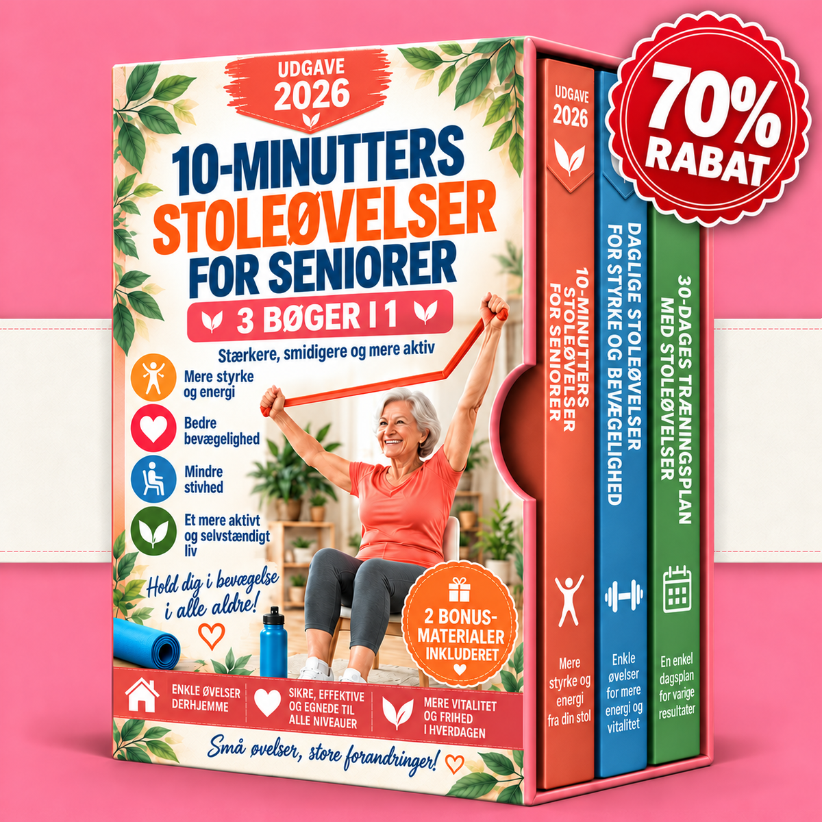 10-Minutters Stoleøvelser for Seniorer – 3 Bøger i 1