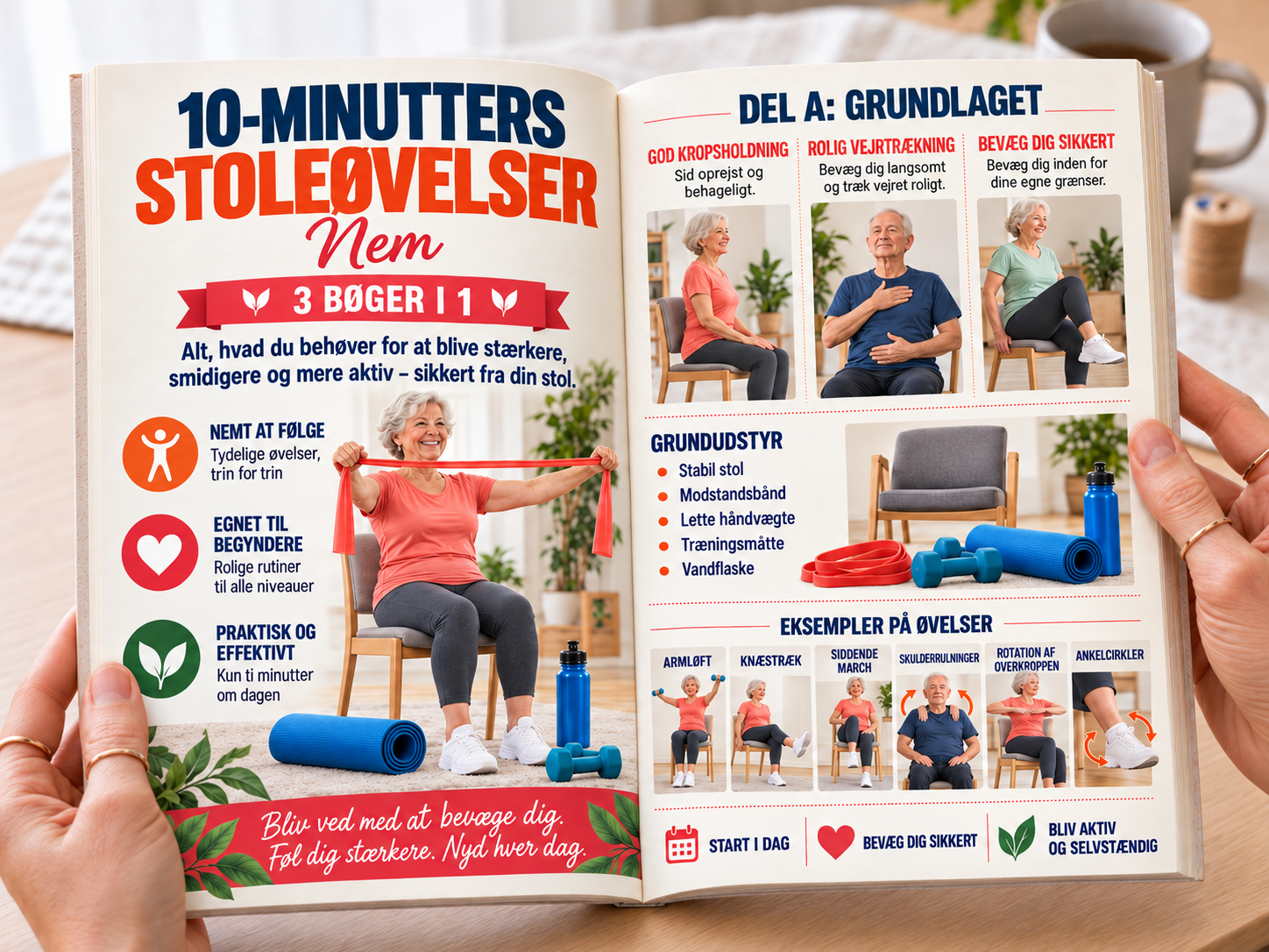 10-Minutters Stoleøvelser for Seniorer – 3 Bøger i 1