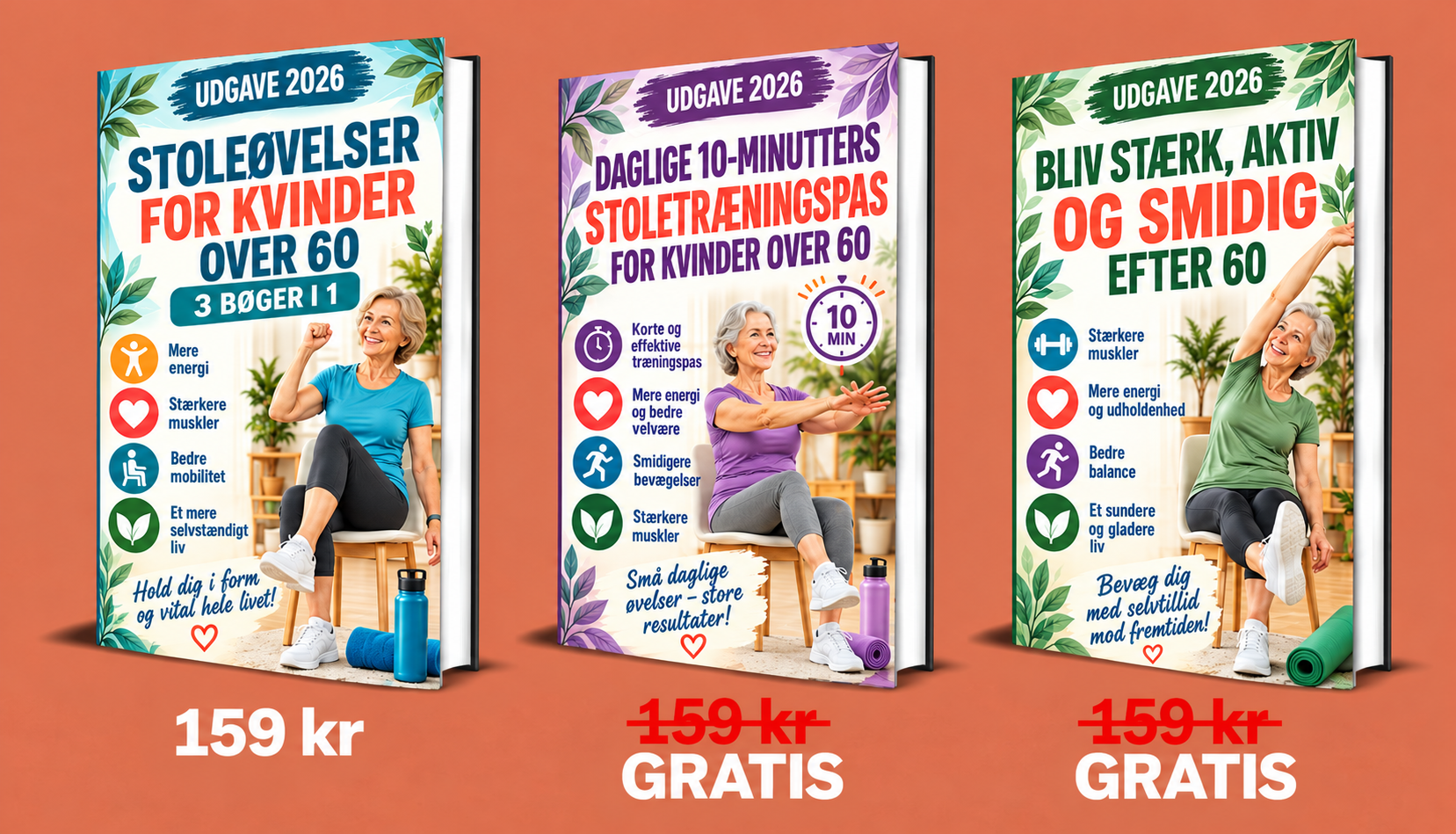 Stoleøvelser for Kvinder over 60 – 3 Bøger i 1