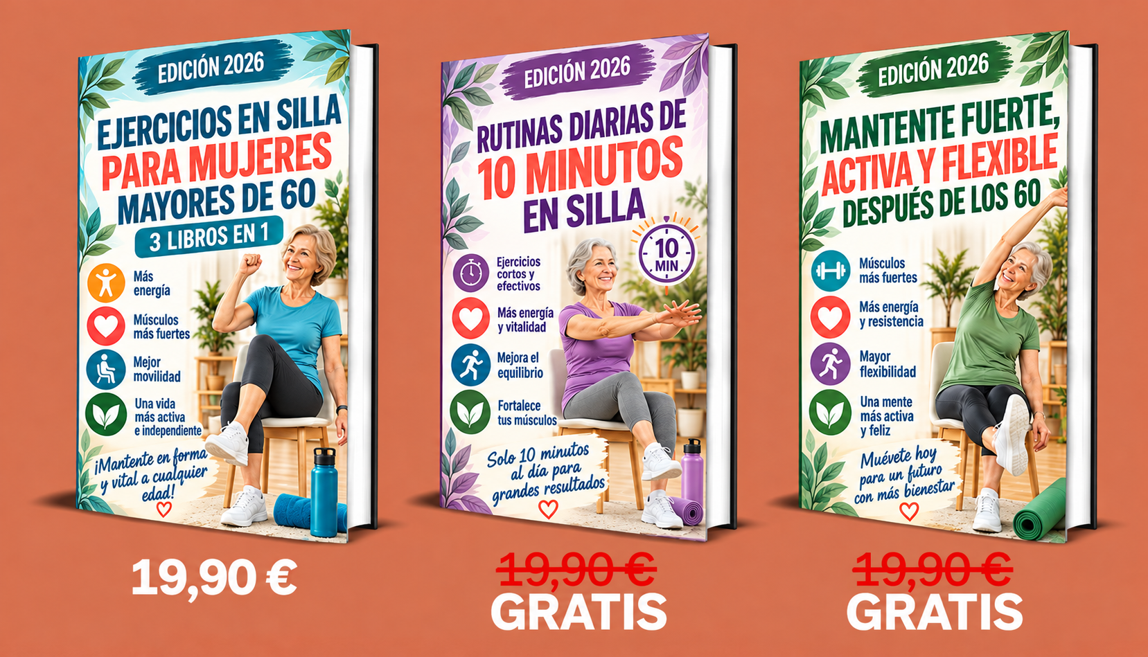 Ejercicios en Silla para Mujeres Mayores de 60 – 3 Libros en 1