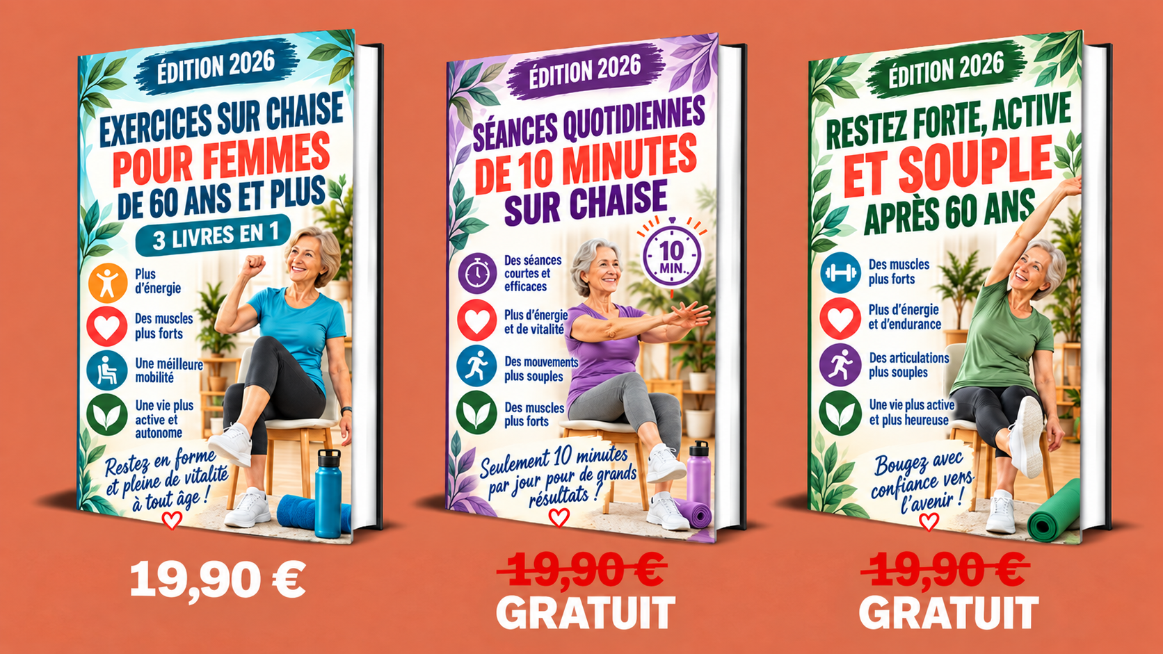 Exercices sur Chaise pour Femmes de 60 ans et Plus – 3 Livres en 1