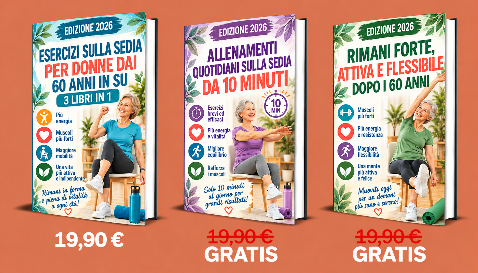 Esercizi sulla Sedia per Donne dai 60 anni in su – 3 Libri in 1