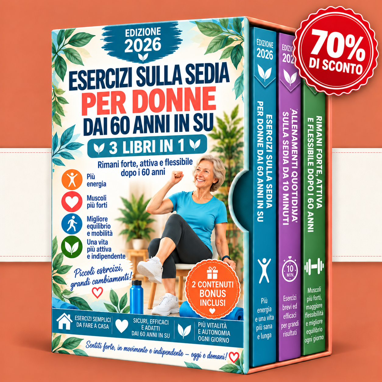 Esercizi sulla Sedia per Donne dai 60 anni in su – 3 Libri in 1
