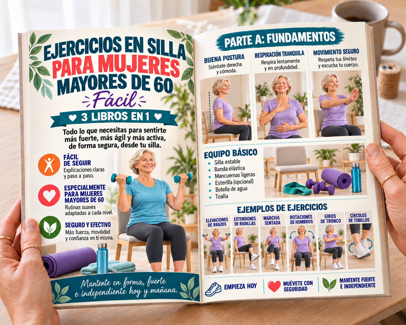 Ejercicios en Silla para Mujeres Mayores de 60 – 3 Libros en 1