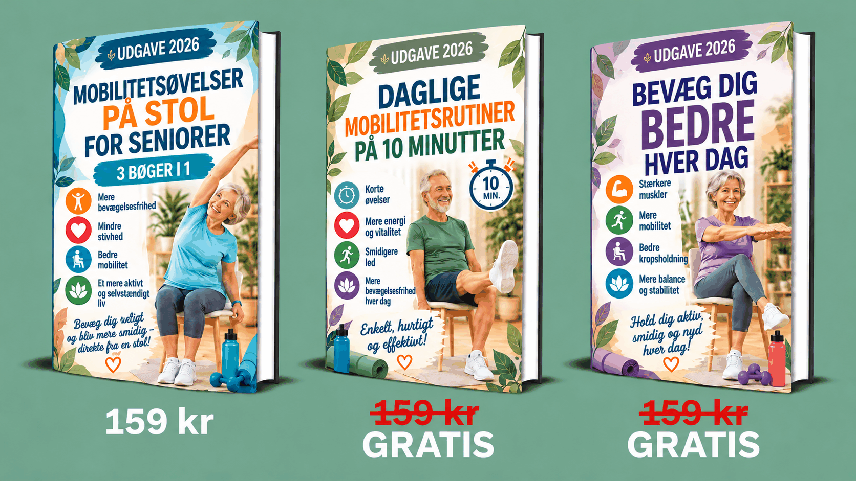Mobilitetsøvelser på Stolen for Seniorer – 3 Bøger i 1