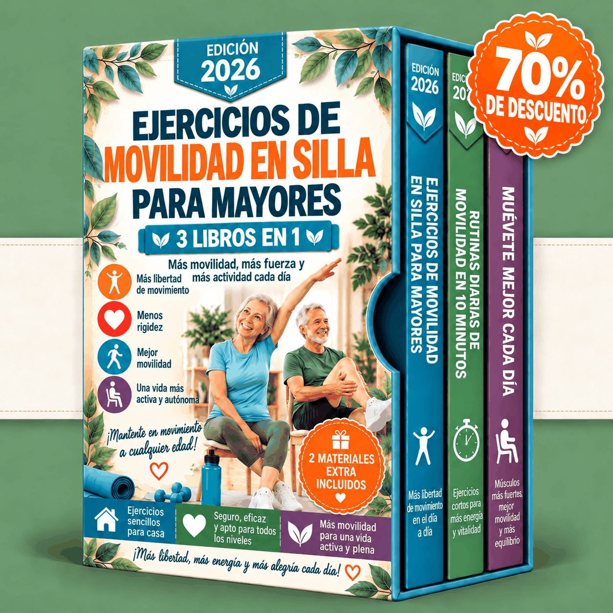 Ejercicios de Movilidad en Silla para Personas Mayores – 3 Libros en 1