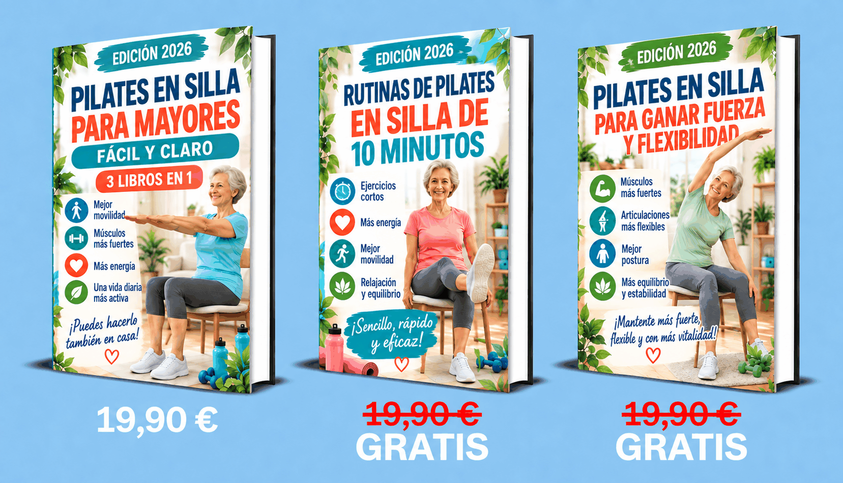 Pilates en Silla para Mayores – 3 Libros en 1