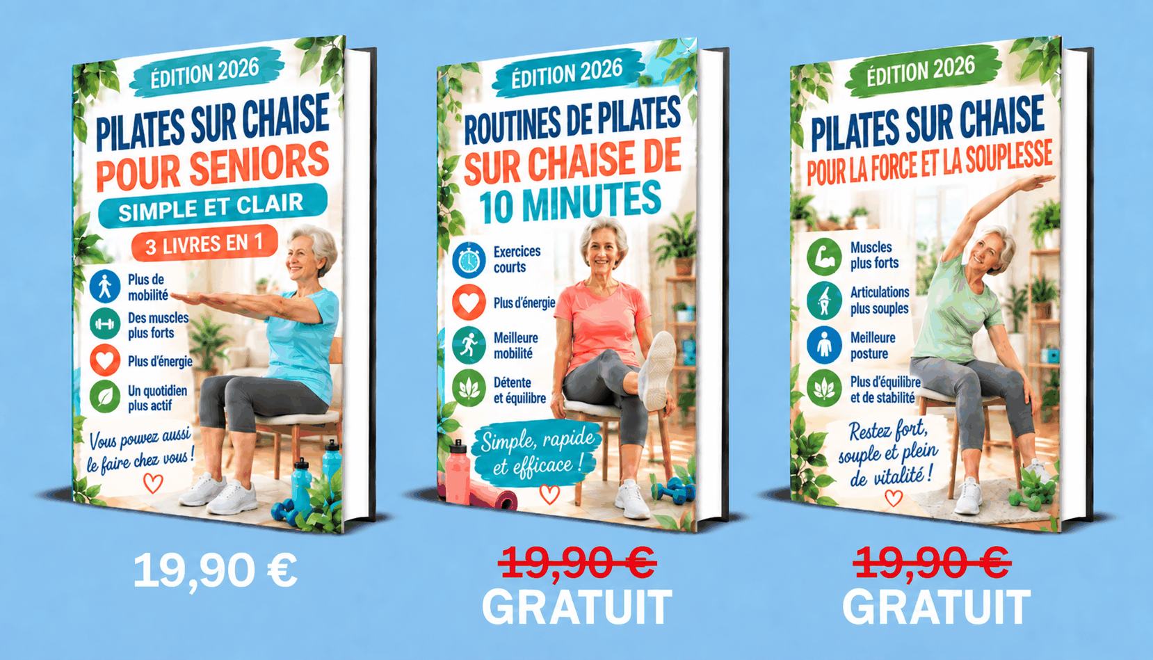 Pilates sur Chaise pour Seniors – 3 Livres en 1