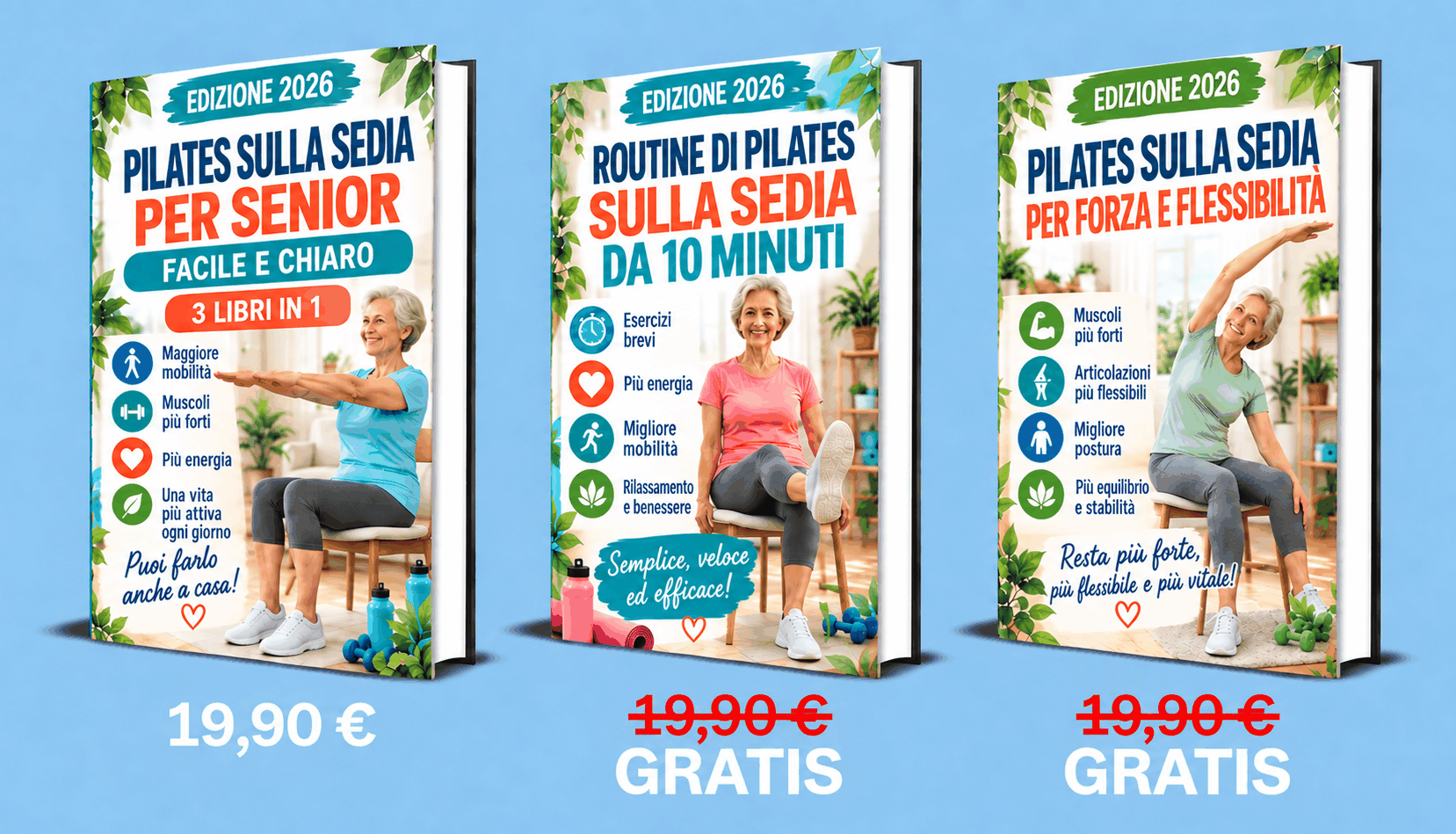 Pilates sulla Sedia per Senior – 3 Libri in 1