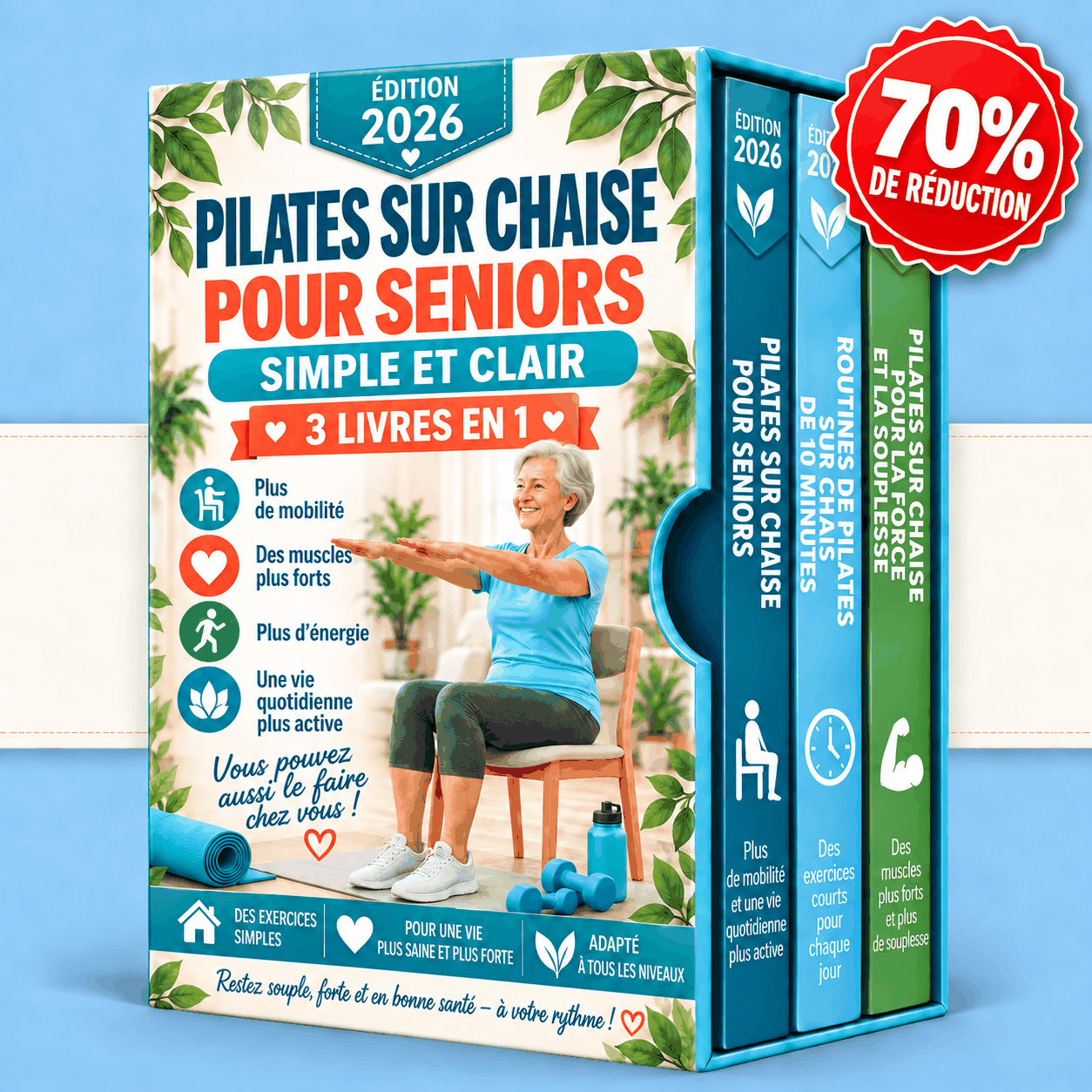 Pilates sur Chaise pour Seniors – 3 Livres en 1
