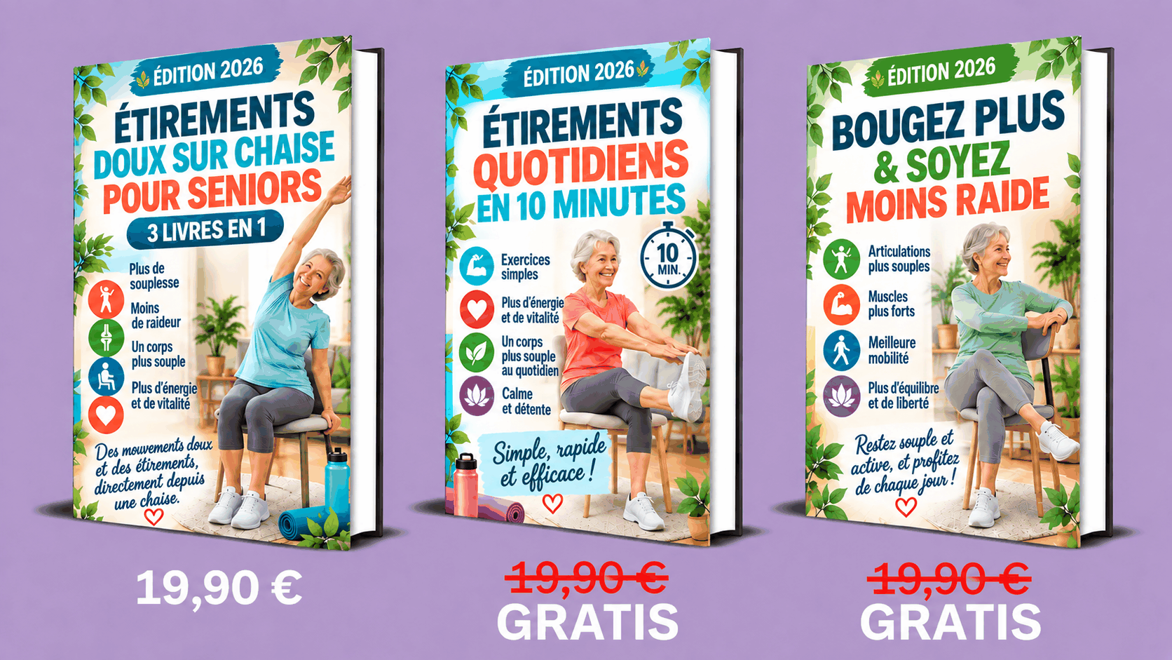 Étirements Doux sur Chaise pour Seniors – 3 Livres en 1
