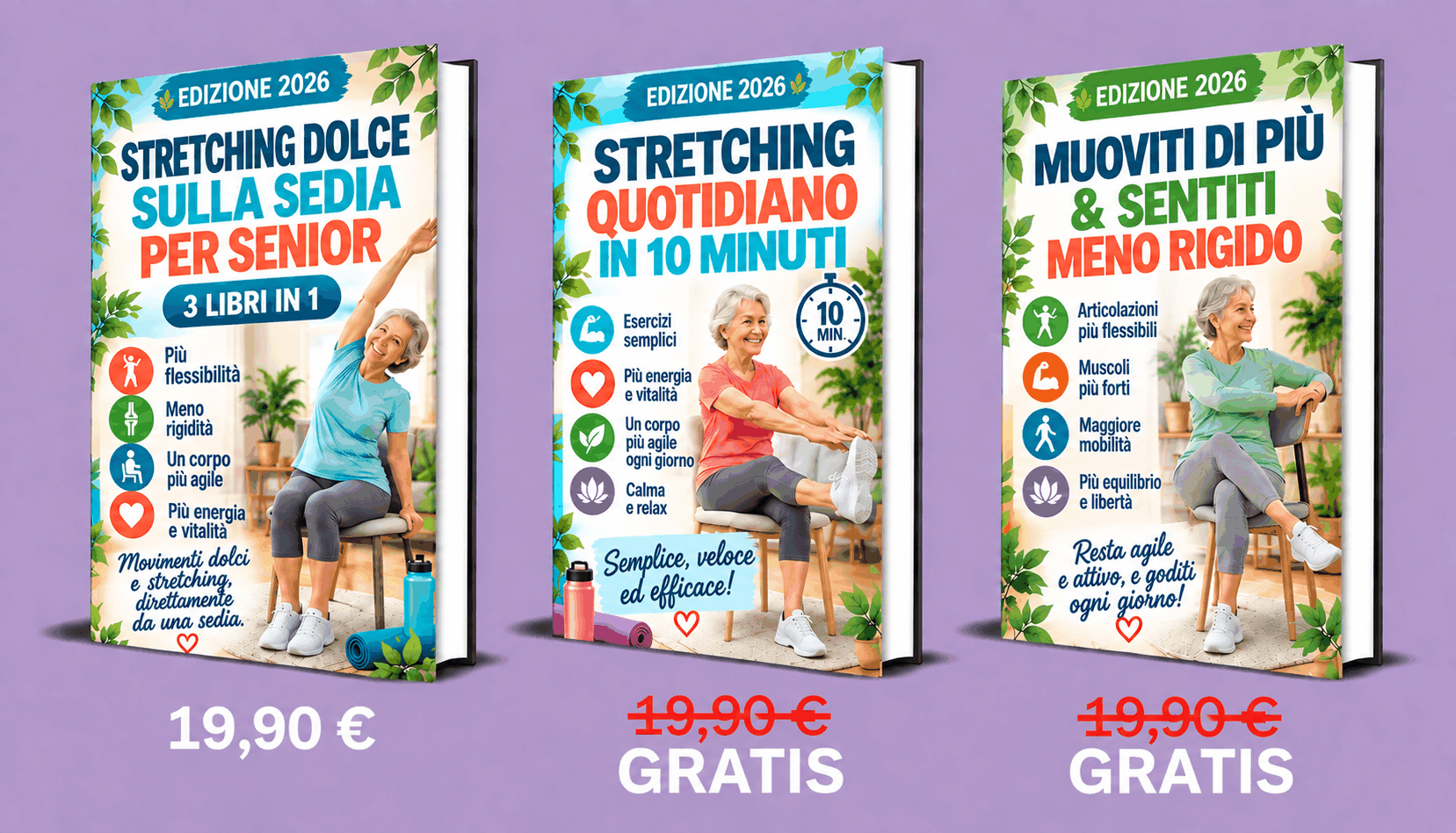 Stretching Dolce sulla Sedia per Senior – 3 Libri in 1