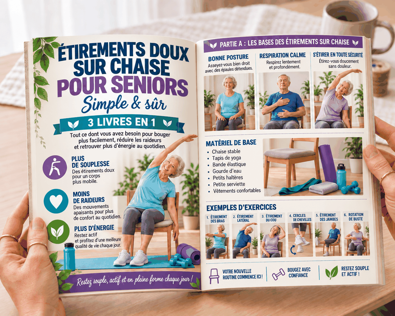 Étirements Doux sur Chaise pour Seniors – 3 Livres en 1