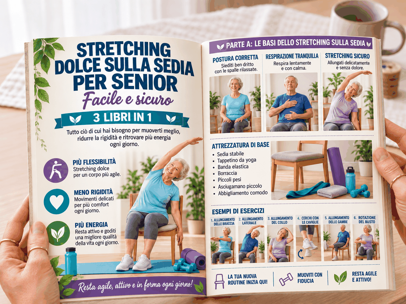 Stretching Dolce sulla Sedia per Senior – 3 Libri in 1