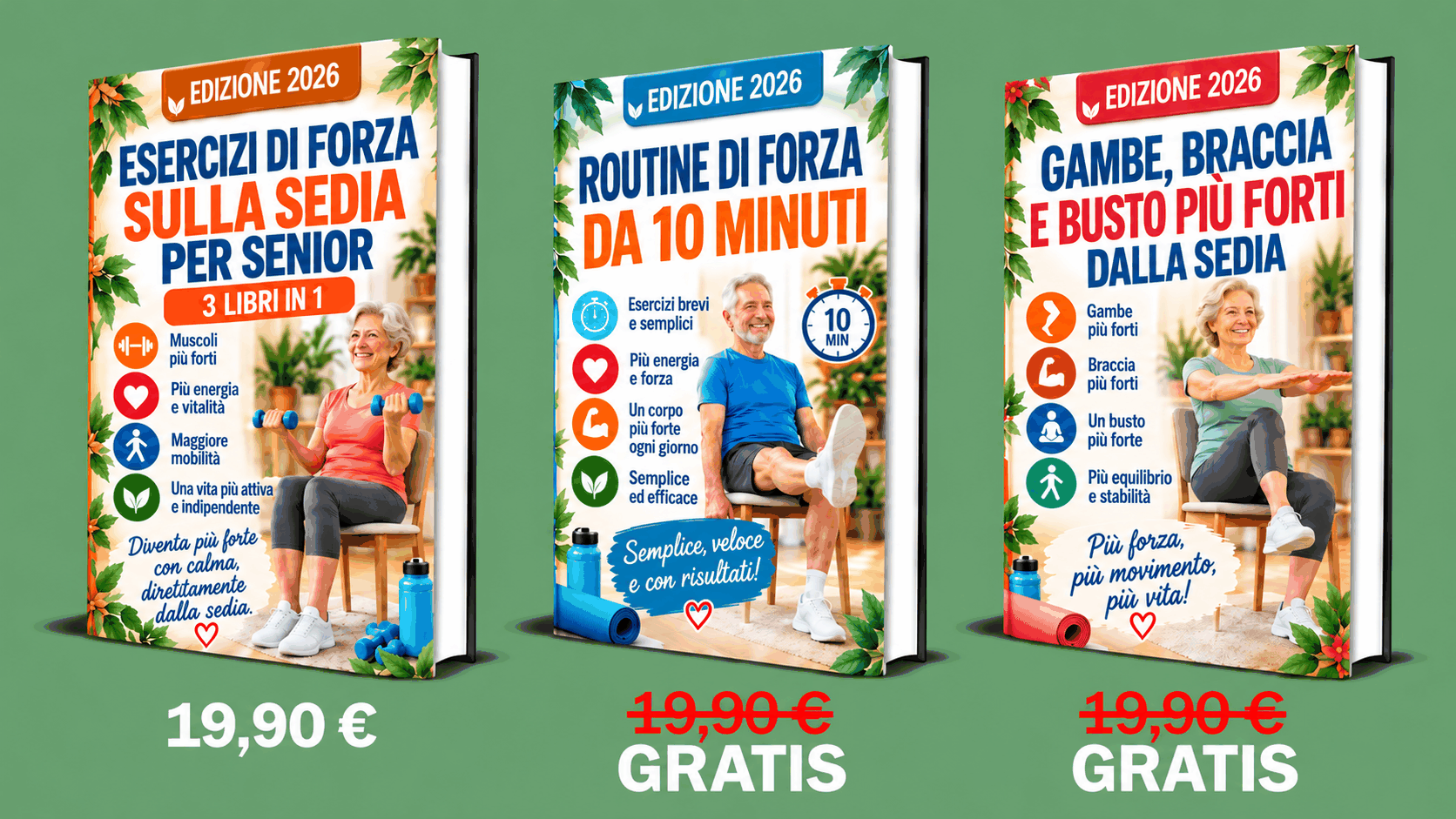 Esercizi di Rafforzamento Muscolare sulla Sedia per Anziani – 3 Libri in 1