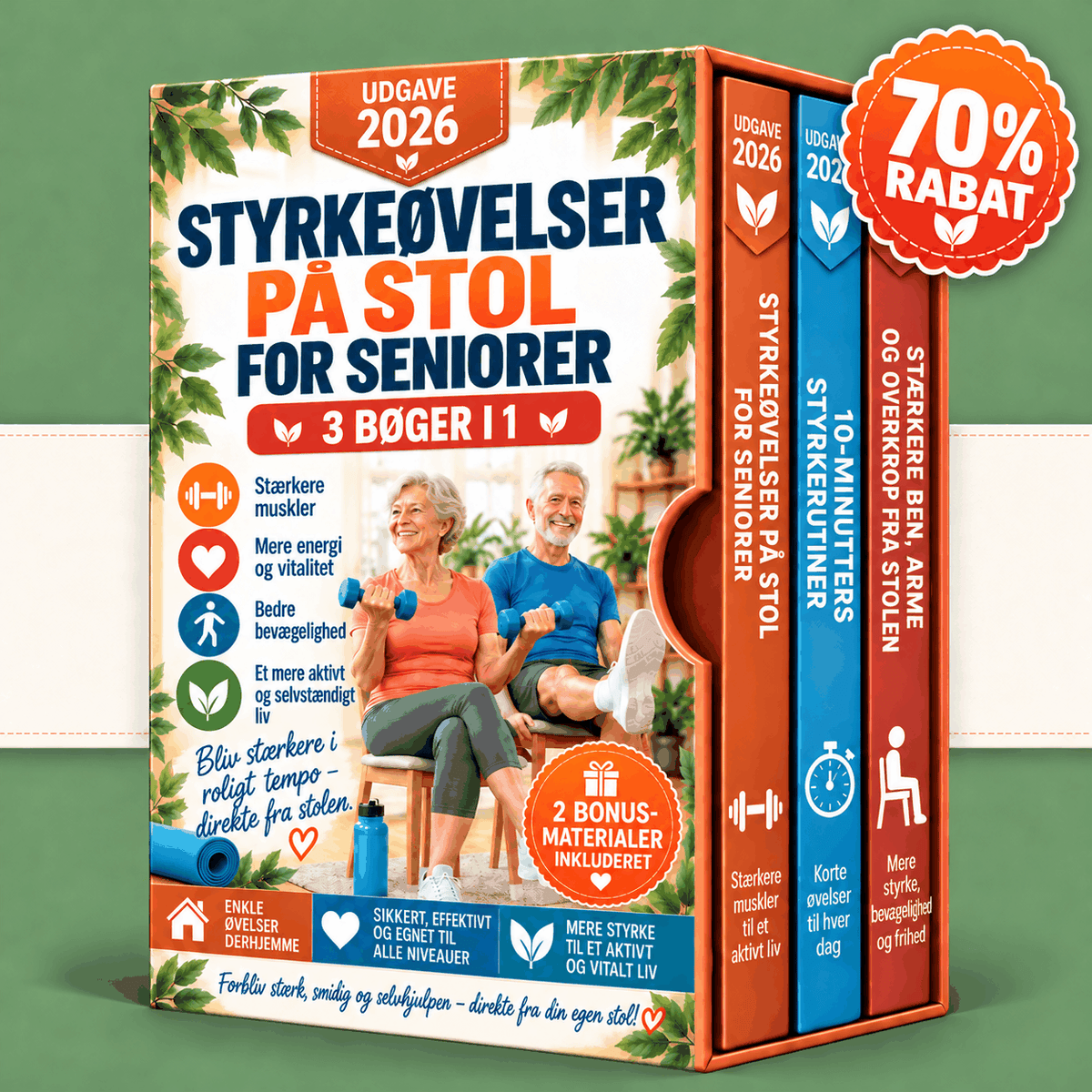 Styrkeøvelser på Stolen for Seniorer – 3 Bøger i 1