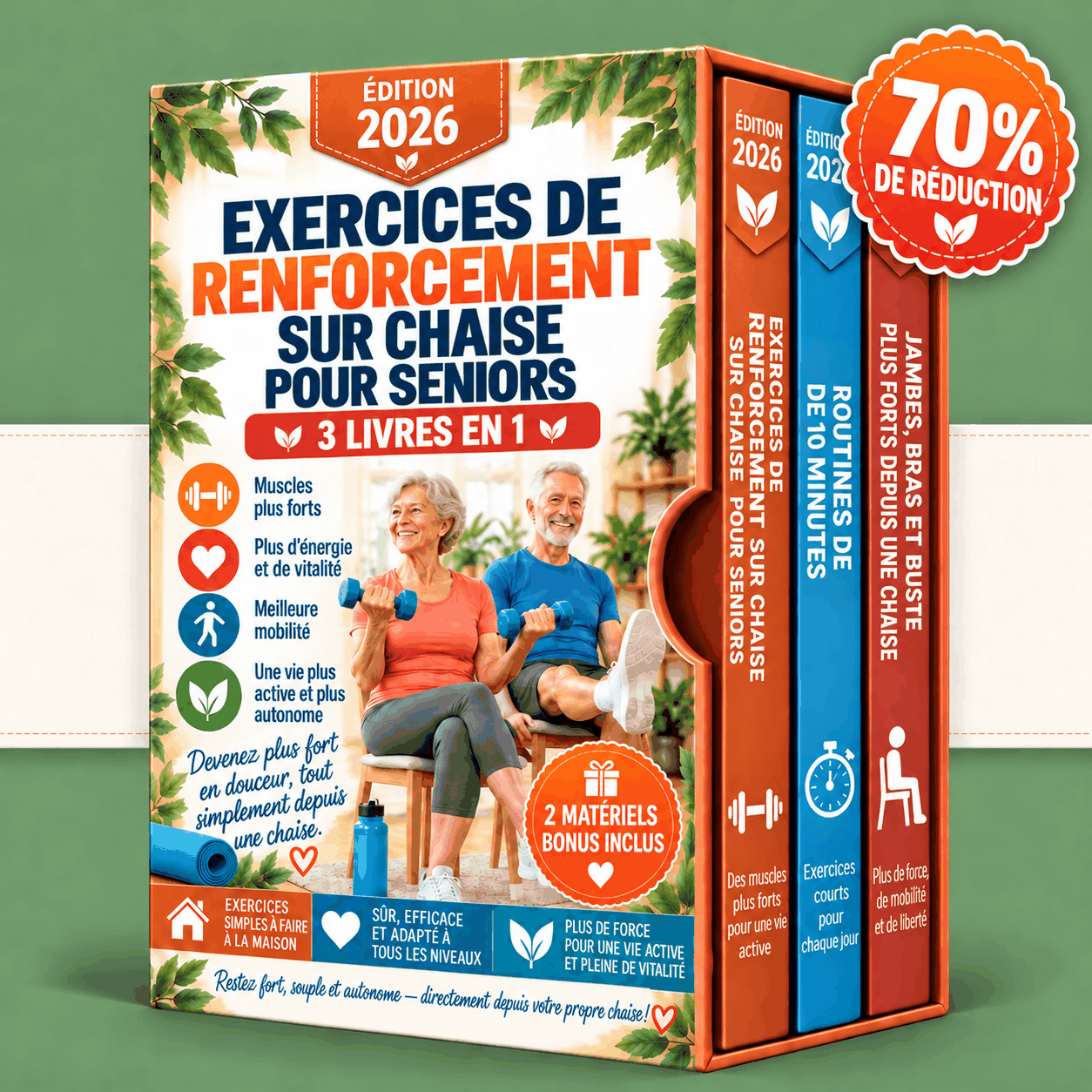 Exercices de Renforcement Musculaire sur Chaise pour Seniors – 3 Livres en 1