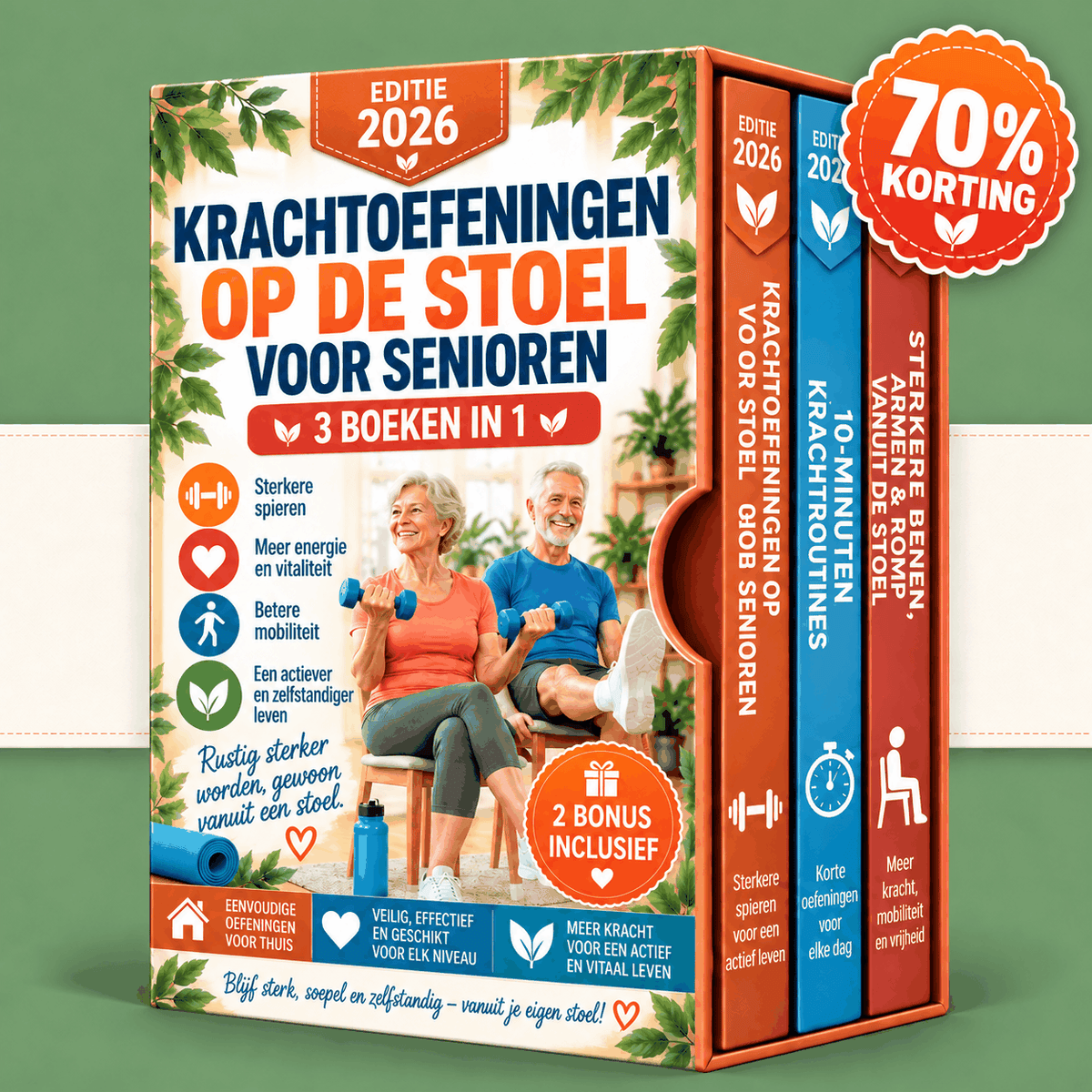 Krachtoefeningen op de Stoel voor Senioren – 3 Boeken in 1