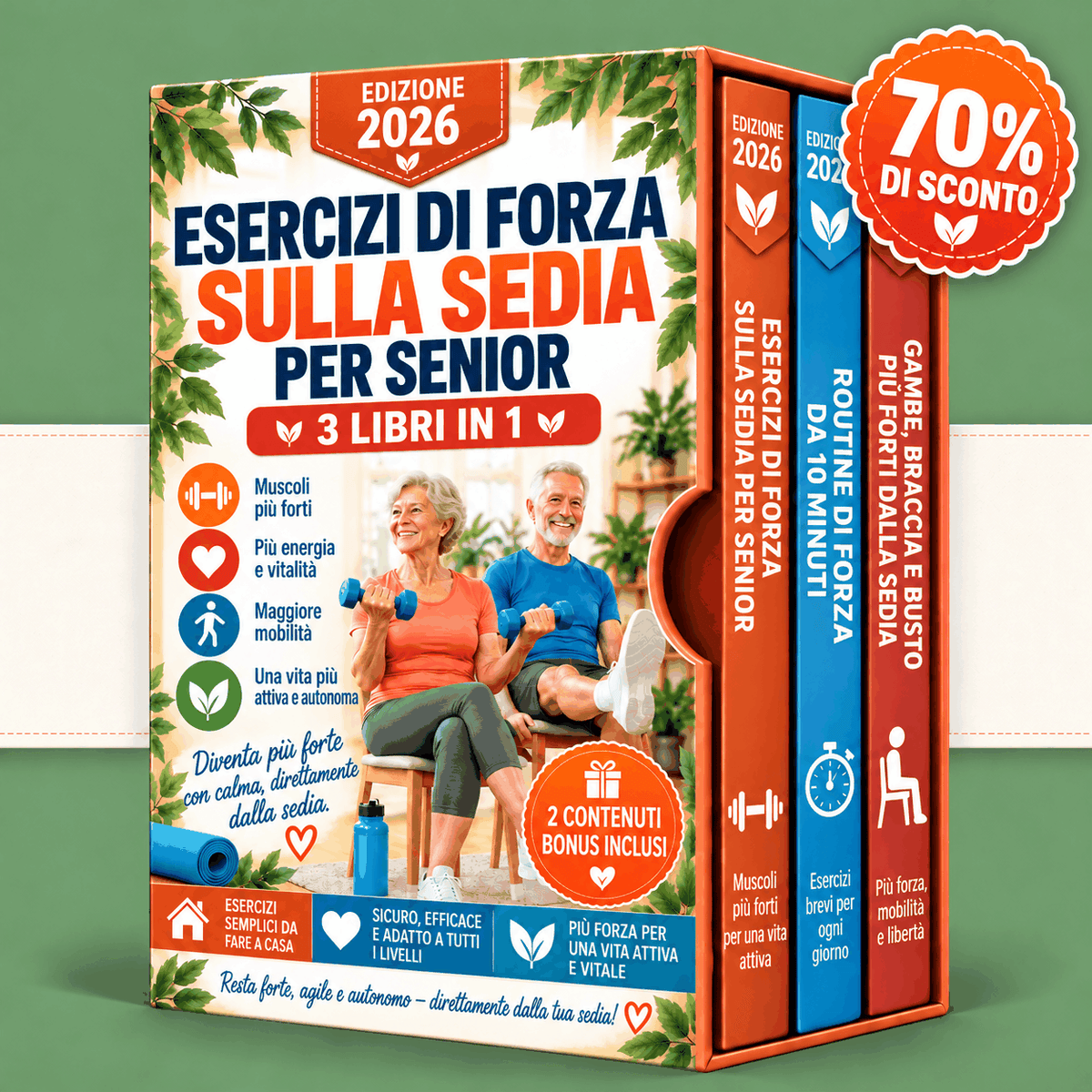 Esercizi di Rafforzamento Muscolare sulla Sedia per Anziani – 3 Libri in 1